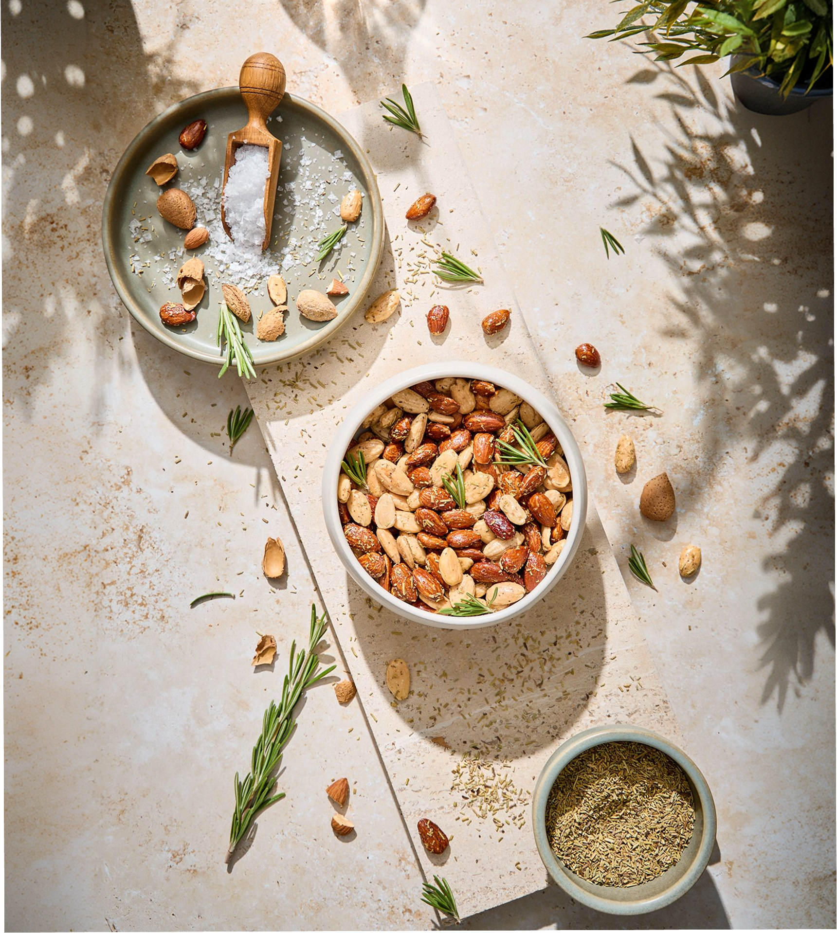 Mandorle tostate, rosmarino e sale