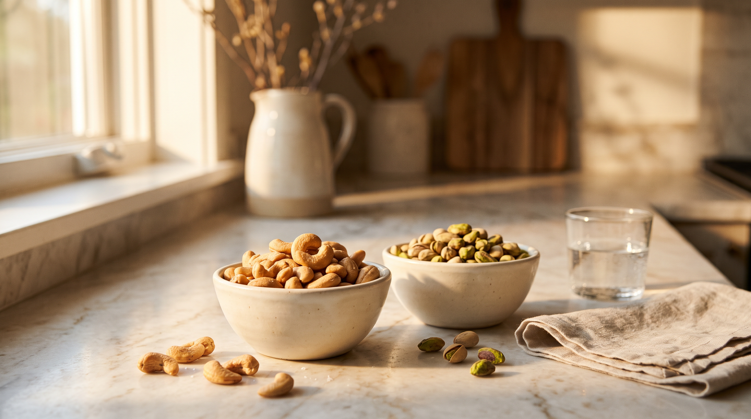 Triptófano en frutos secos: anacardos y pistachos a la cabeza